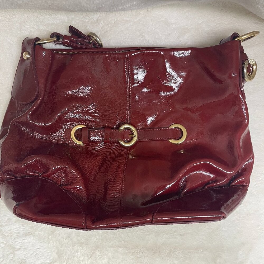 Francesco Biasia Burgundy High Gloss Patent Leather Large Hobo Bag - Picture 2 of 16